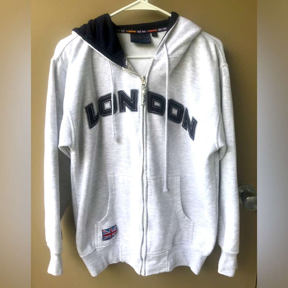 Capital London Gray and Navy Blue London Hoodie Size Medium